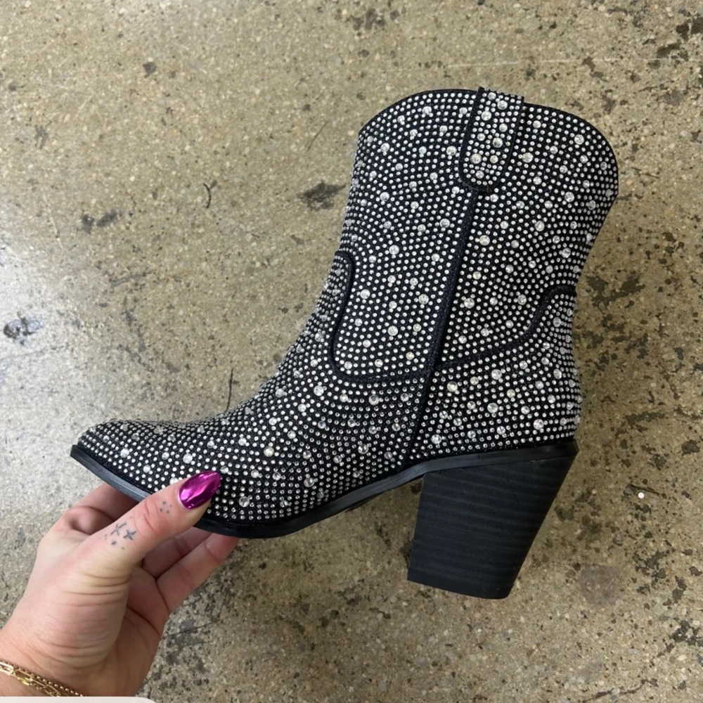 Justin Boots Black Rhinestone Heeled Boots